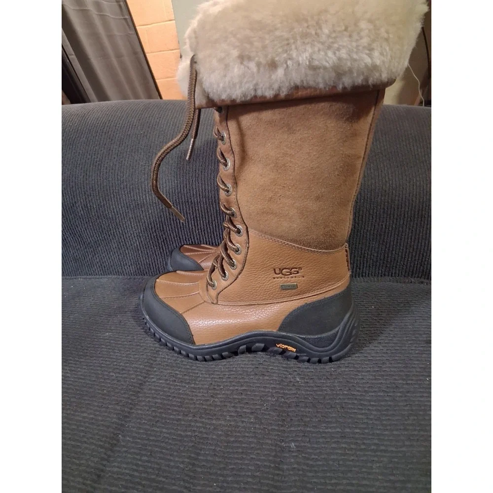 UGG Adirondack Tall III‎ Chestnut Leather Fur Boots Womens Size 5 -NIB-
